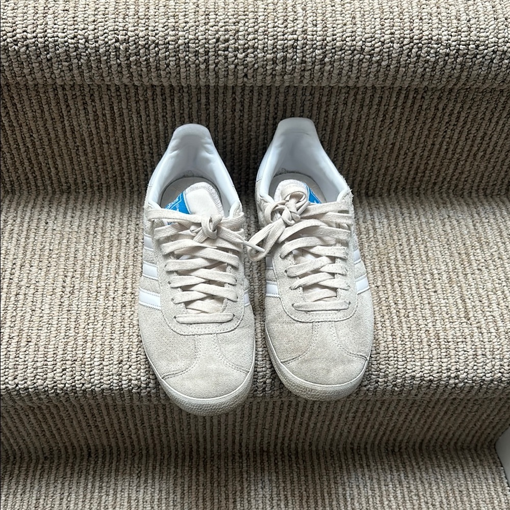 Adidas Beige Suede Sneakers with White Stripes